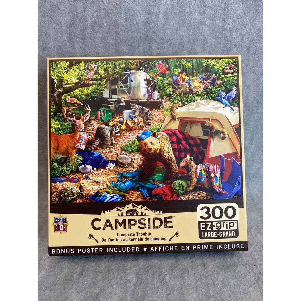 Campsite Trouble 300 EZ Grip Large Camping Jigsaw Puzzle COMPLETE by Larry Jones